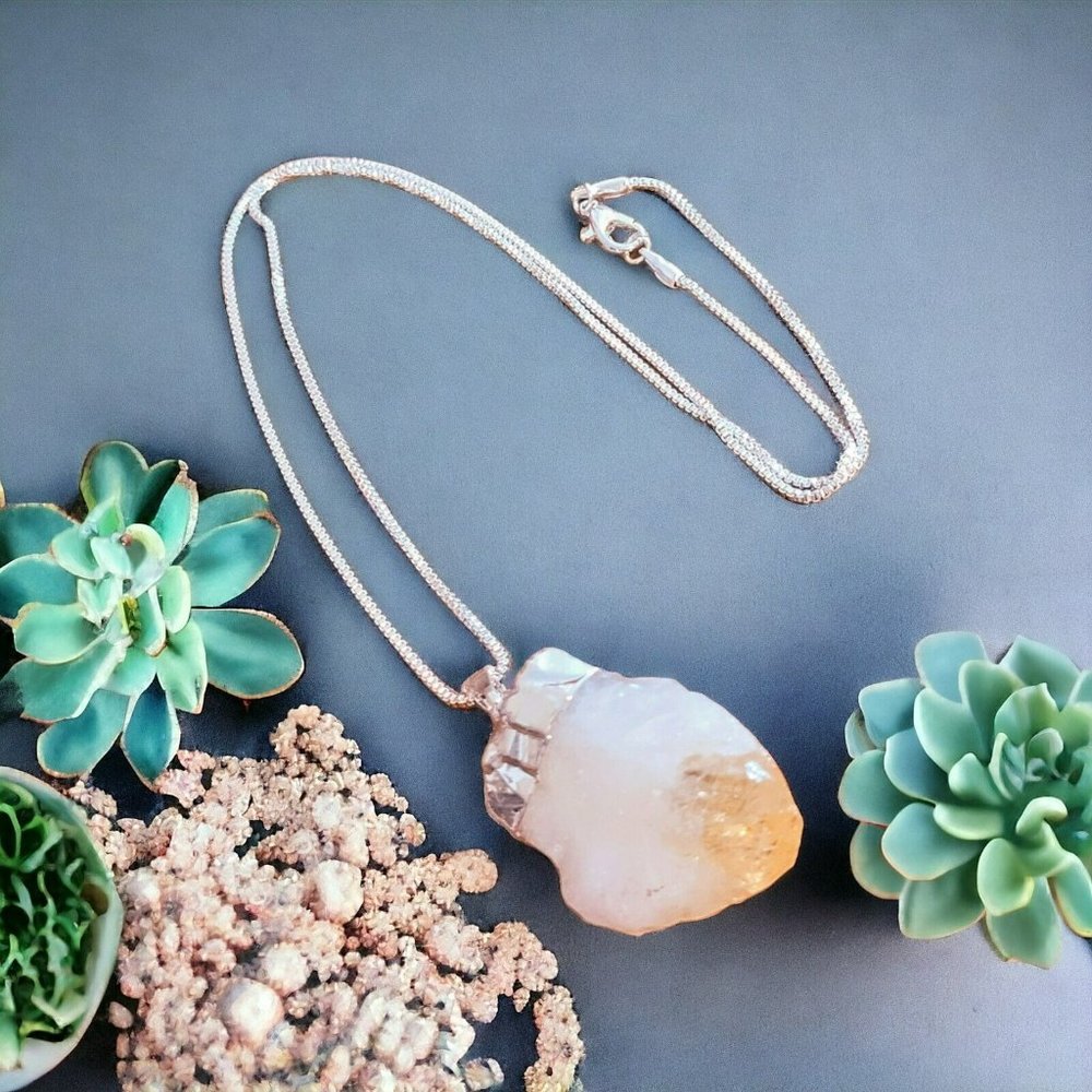 Natl Citrine Pendant Necklace 48.5 ctw Silver Plated 22" Casual Teen Gift Fnk16